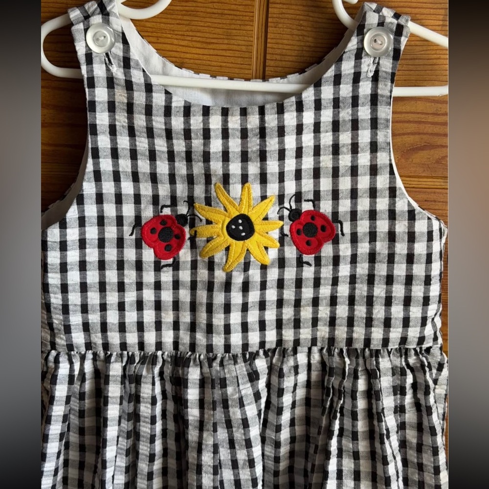 Vintage sunflower & lady bug gingham dress size 6 - Picture 2 of 4